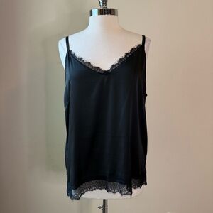 WHBM Black Satin Cami Size XL Lace Trim Camisole